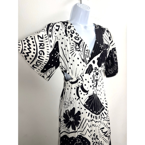 Farm Rio Black & White Cutout Maxi Dress Resortwear Vacation Size XS - Picture 3 of 11